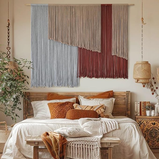 Jakalin Macrame Wall Hanging Large 57" Wx43 L Fiber Wall Art Modern Yarn Boho Wall Decor for Headboard Living Room Gallery Couch Bedroom Decor
