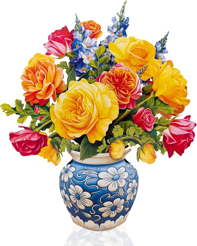 Freshcut Paper Pop Up Cards, Sorbet Roses, 12 Inch Life Sized Forever Flower Bouquet 3D Popup Greeting Card, Birthday Cards, Thank You Card, Blank Notecard & Envelope