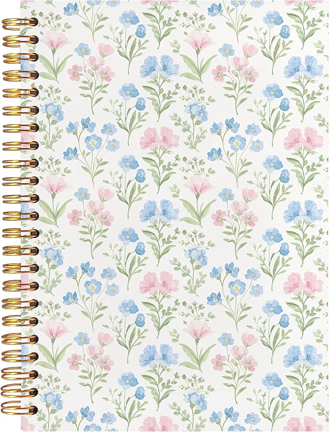 BearCake Floral Flower Notebook Journal, Blue Floral Aesthetic Notebook, Chinoiserie Journal, Blue Aesthetic Office Supplies, Notebooks for Work, Hardcover Spiral Notebook 5.5x8.3