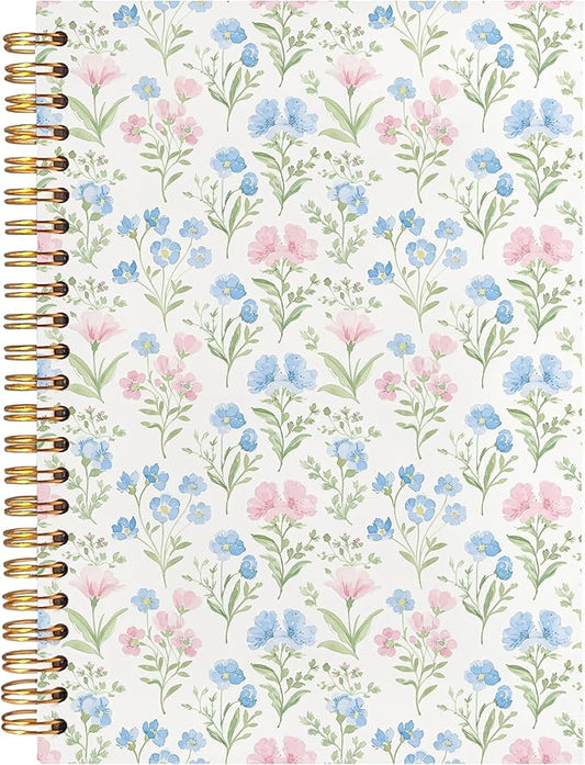 BearCake Floral Flower Notebook Journal, Blue Floral Aesthetic Notebook, Chinoiserie Journal, Blue Aesthetic Office Supplies, Notebooks for Work, Hardcover Spiral Notebook 5.5x8.3