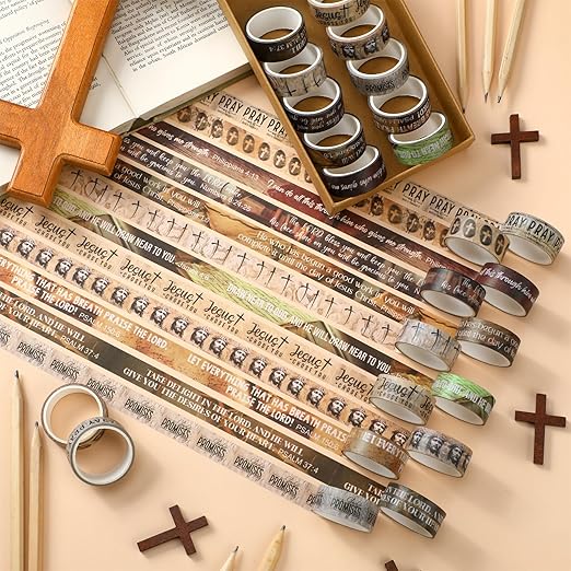 Janlaugh 24 Rolls Christian Washi Tape Gifts Bulk Religious Inspirational Scripture Supplies Bible Verse Tape for Bible Study Journaling Crafting Christmas Stocking Stuffers Gift(Rustic)
