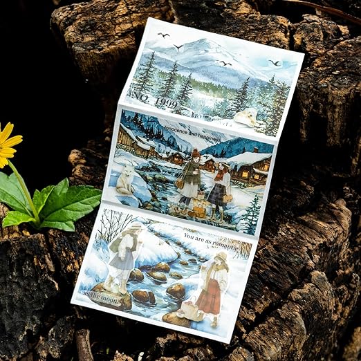 6 Rolls Seasons Landscape Washi Tape Set, 3.15in Large Nature Sticker Tape with Clip for Journaling, Scrapbooking, Planner Decoration, DIY Crafts and Art Projects