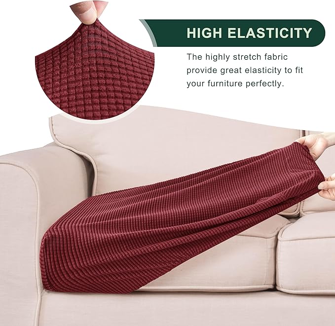 CHUN YI Small Couch Cushion Cover Stretch, Sofa Seat Slipcovers for Pets, Suitable for Armchair Loveseat Sofa with Spandex Jacquard Washable Fabric(Small,Wine/Red)