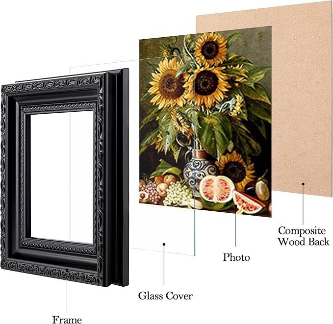 eletecpro 4x4 Picture Frames Set of 4, Ornate Vintage Photo Frames with Glass, Rustic Gothic Frame Displays 4x4 Photo for Tabletop, Black