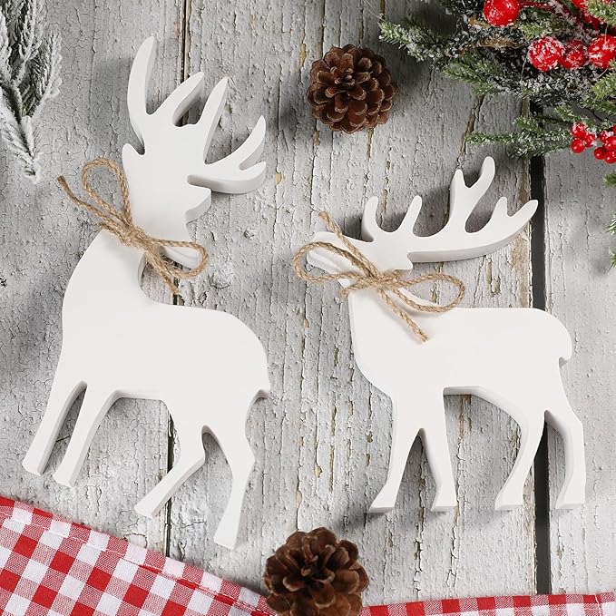 Christmas Decorations-2PCS Wooden Reindeer Sign-Christmas Decorations for Home Shelf Mantel Table Windowsill Party Decor