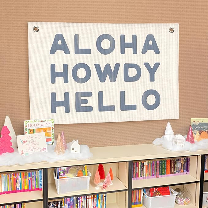 Lacama Aloha Howdy Hello Linen Hanging Banner Flag，Trendy Preppy Linen Hanging，Coastal Cowgirl Decor，Gifts for Teen Girls，Beach Coastal Cowgirl Decor for Dorm Wall Decor Living Room 30x20