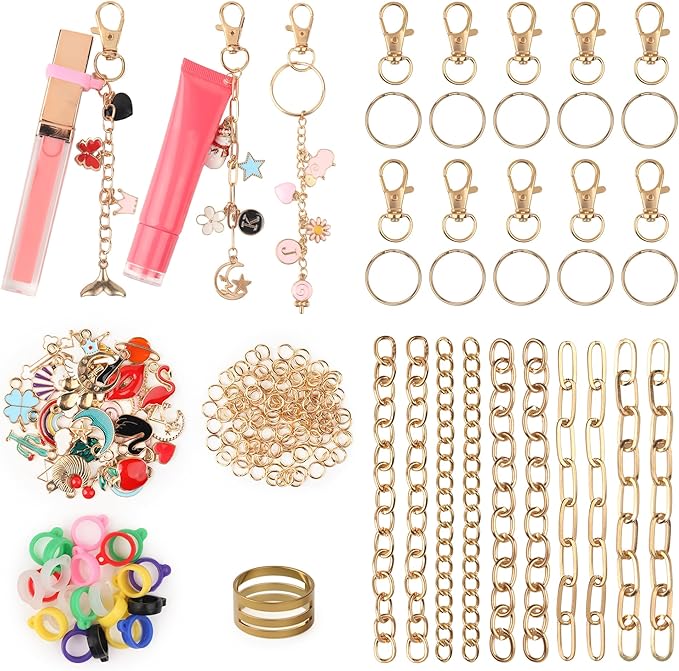 Starry 176 Pcs Keychain Making Kit,Including 10 Keychain Clips 10 Extender Chains 30 Charms Jewelry Plier, Bag Charm Kit Keychains Making Supplies for DIY Crafting and Jewelry Making
