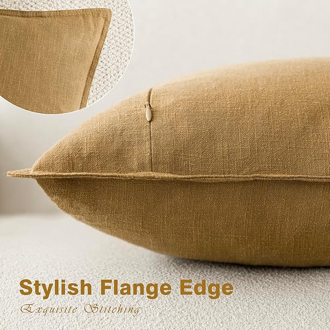 Foindtower Pack of 2, Decorative Linen Soild Throw Pillow Covers Soft Accent Cushion Case Boho Farmhouse Pillowcase for Chair Couch Sofa Bedroom Living Room Home Decor 20 x 20 Inch Honey Mustard