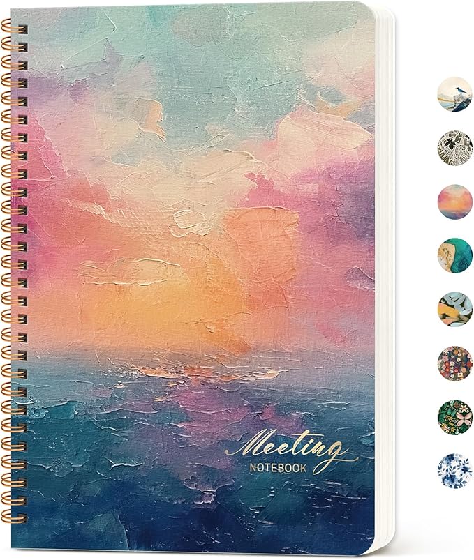 Meeting Notebook for Work Organization, Aesthetic Meeting Minutes Notebook for Work, Event Project Agenda Planner Organizer, Perfect for Office School Business Supplies, 6.9" X 9.7" - Sunset