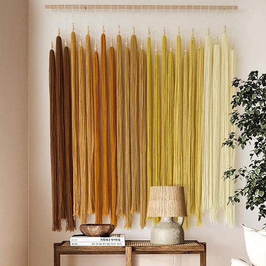 IOWER Macrame Wall Hanging Beads Tassels Decor Boho Yarn Art for Bedroom Living Room or Nursery Aesthetic Bohemian Woven Tapestry for Home 39" W x 45" L