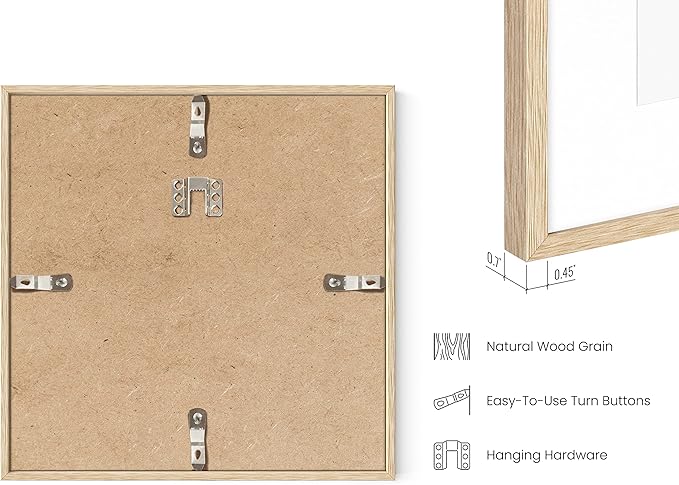 HAUS AND HUES Beige Oak Wood 10x10 Picture Frames - Set of 9, Square Frames with Mat, Elegant Frames for Posters and Wall Decor (10x10 in, Beige, Set of 9)