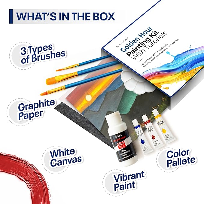 Painting4Real DIY Art Painting Kit for Adults – Learn to Paint Golden Hour with Video Tutorials – 9 Pieces Acrylic Paint Set for Adults –Perfect Christmas Crafts & Holiday Gifts for Art Lovers