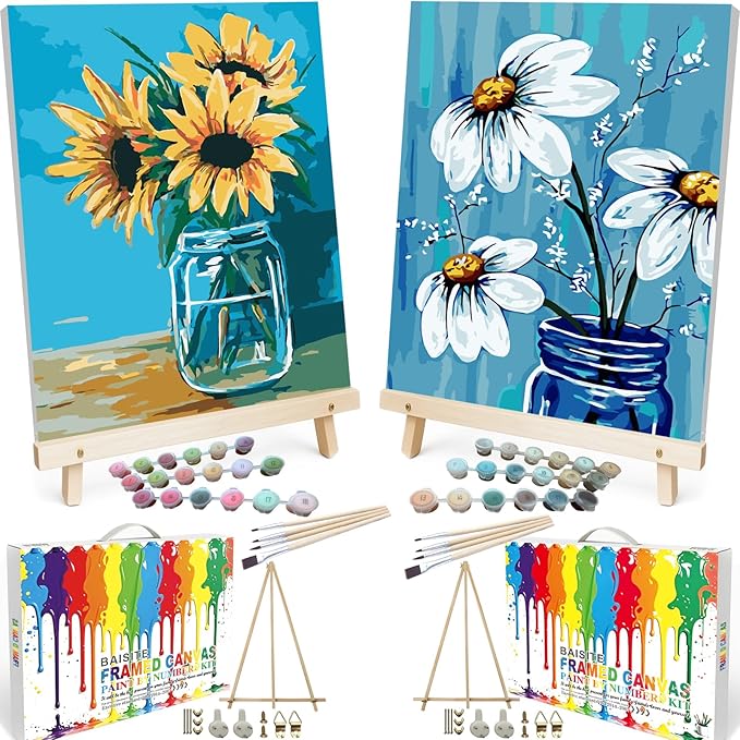 BAISITE Paint by Numbers Kit for Adults Beginners,12" Wx16 L 2 Pack Canvas for Painting Kits for Adults in Colorful Box 0304-ALREADY Framed