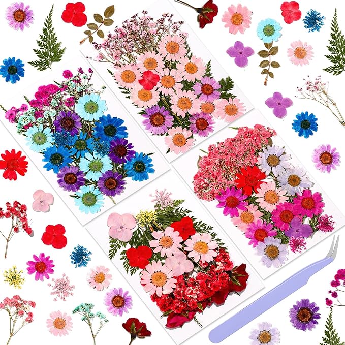 Natural Pressed Dried Flowers | Perfect for Resin Crafting, Art Projects, Scrapbooking, Nail Art, and Home Decor | Premium Preserved Petals & Leaves