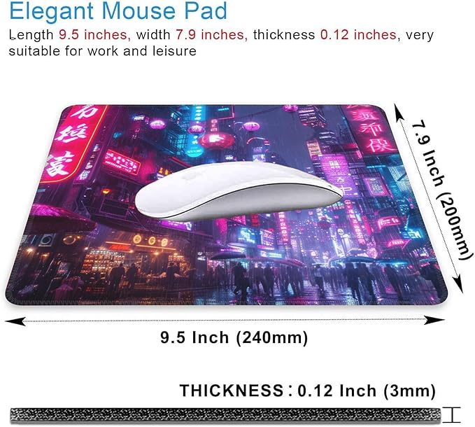 Mouse Pad, Japanese Anime Cyberpunk Neon City Mouse Pads for Desk,Soft Computer Mouse Mat Square Waterproof Non-Slip Rubber Base Gaming MousePads for Women Men,Laptop,Office
