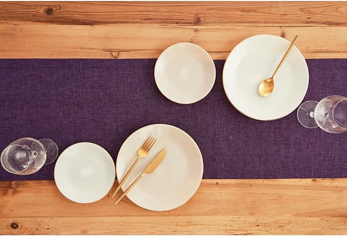 Solino Home Linen Table Runner 132 Inches Long - Athena, 100% Pure Linen Grape 14 x 132 Inch Table Runner for Dining, Valentines, Spring, Easter
