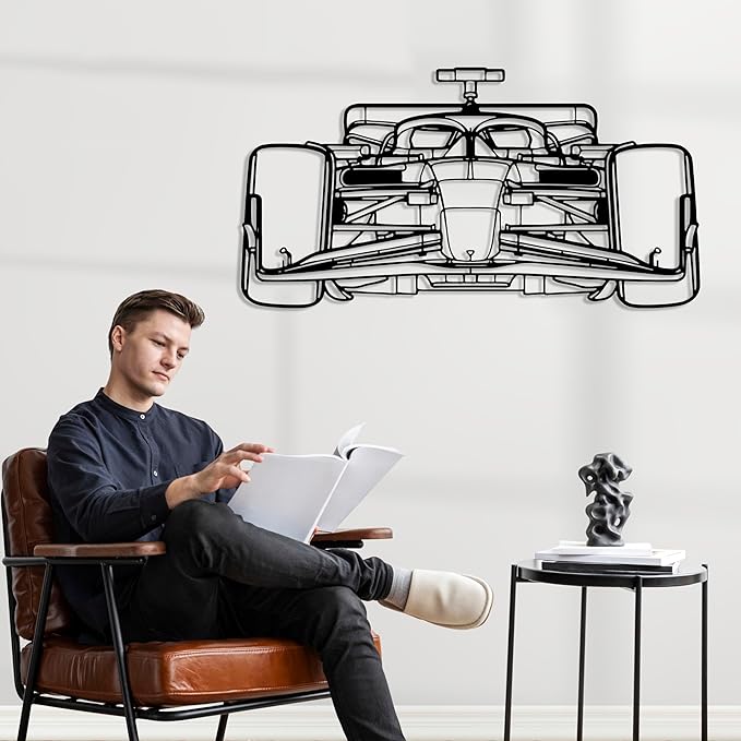 Formula Car Metal Wall Art, Sports Car Metal Silhouette, Formula Car Lovers Metal Wall Decor, Racing Gifts For Men, Minimalist Sculpture for Garage, Man Cave, Gift for Father's, (Black-35"x 9.6" inch)