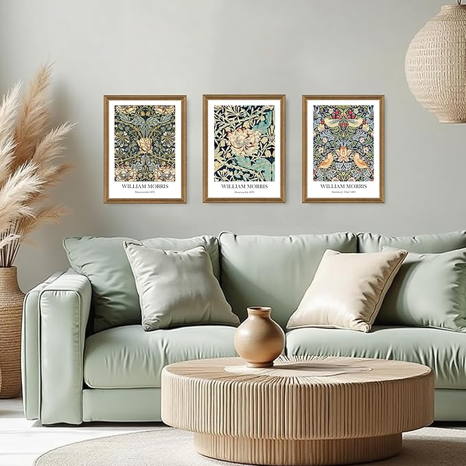 Fantasy Artists 3 Pieces Framed William Morris Wall Art Vintage Botanical Floral Art Wall Decor Painting Farmhouse Artwork Aesthetic Posters Prints for Living Room Bedroom Bathroom 12" x 16"