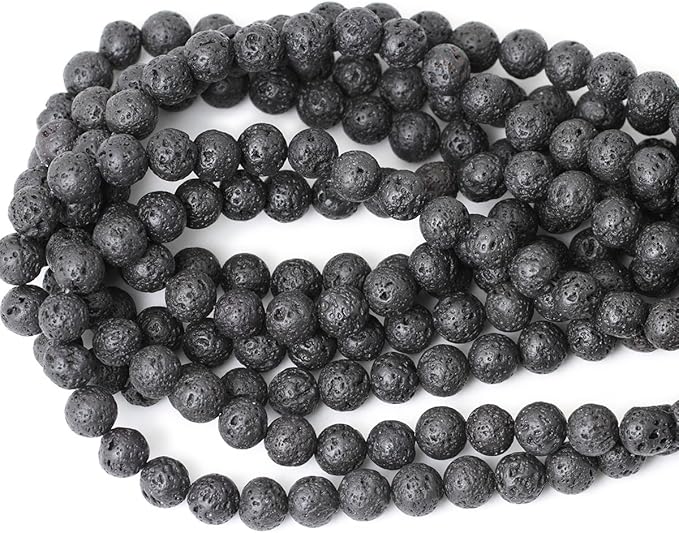 10mm 35PCS Black Lava Volcanic Stone Gemstone Round Loose Beads for Jewelry Making 1 Strand 15"