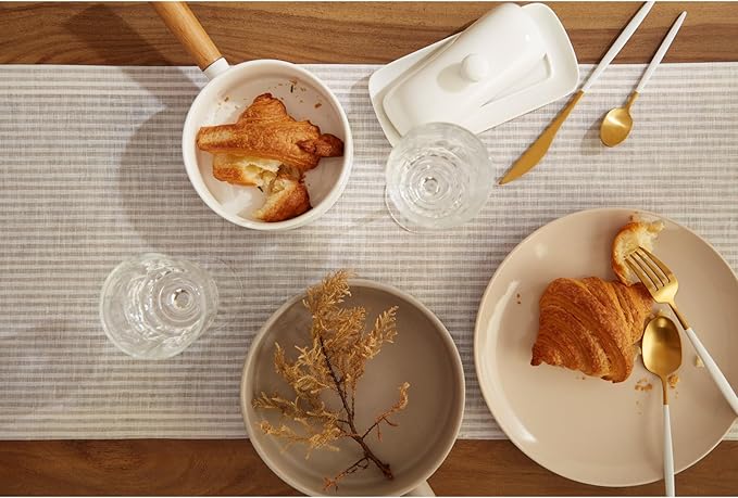 Solino Home Linen Table Runner 108 Inches Long - Narrow Stripe, 100% Pure Linen Natural and White Table Runner 14 x 108 Inch for Dining, Spring, Easter