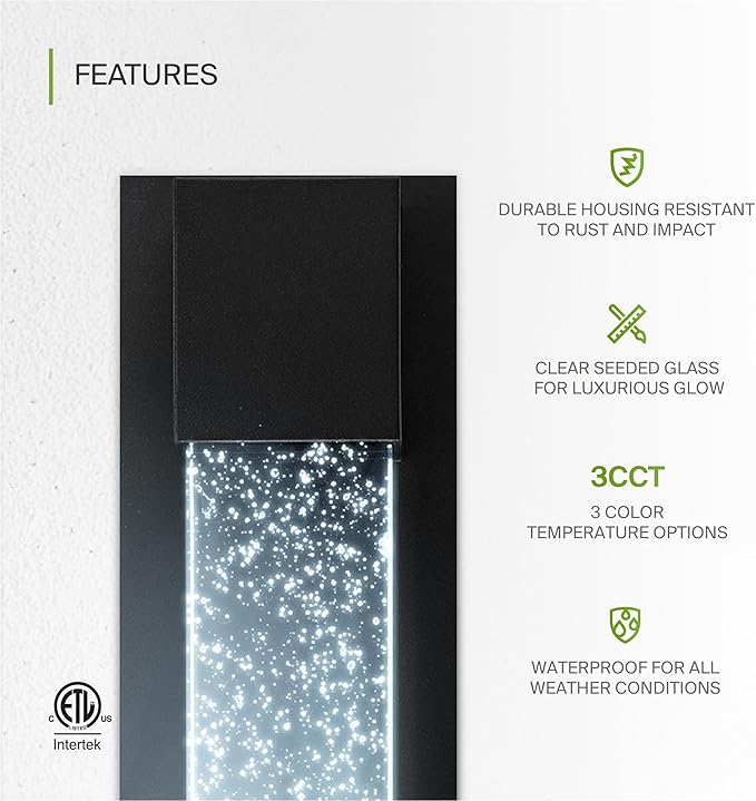 ASD LED 13 Inch Bubble Glass Wall Light Fixture | 12W 500LM 3000K-5000K 120V | 3CCT, Waterproof, Dimmable, ETL Listed | Exterior Flush Mount Sconce, Outdoor-Indoor Lighting | Black
