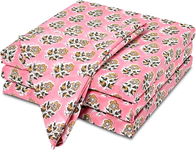 CPC Cloth Napkins 100% Cotton Set of 4 Reusable Napkins, Indian Block Print Toile Floral Dinner Napkin, Fall Thanksgiving Christmas Holiday Party Gift - Soft Absorbent Napkin, 18"x18" Poppy Pink