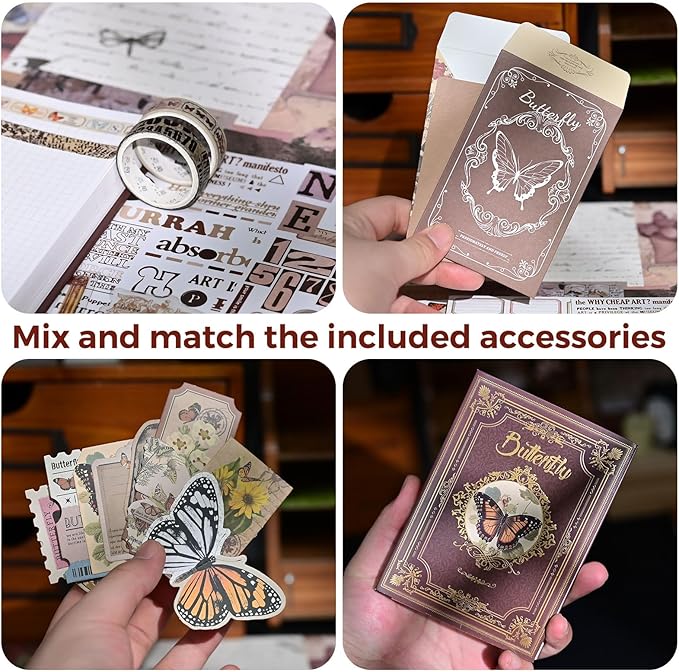 Funto Scrapbooking Kit(140 PCS), Vintage Collection-Whispers of Nature, Perfect for Bullet Scrapbooking Materials, Planner DIY Arts Craft Collage