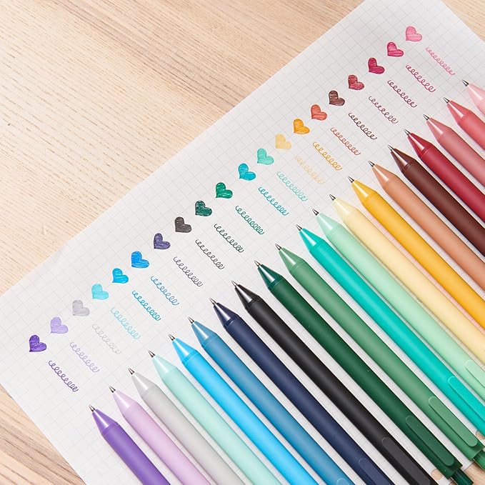Kaco Gel Pens 20 Assorted Color Ink 0.5mm Fine Point, Cute Stationery Journaling Note Taking Pens Retractable Office Supplies