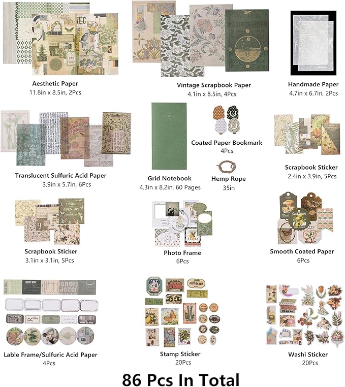 YagCu Aesthetic Scrapbook Kit, Junk Journal Scrapbooking Supplies, Vintage Journaling Set Bullet Journals Material, Large Collection for Teen Girls Women Adults Beginners, Arts Craft Ephemera