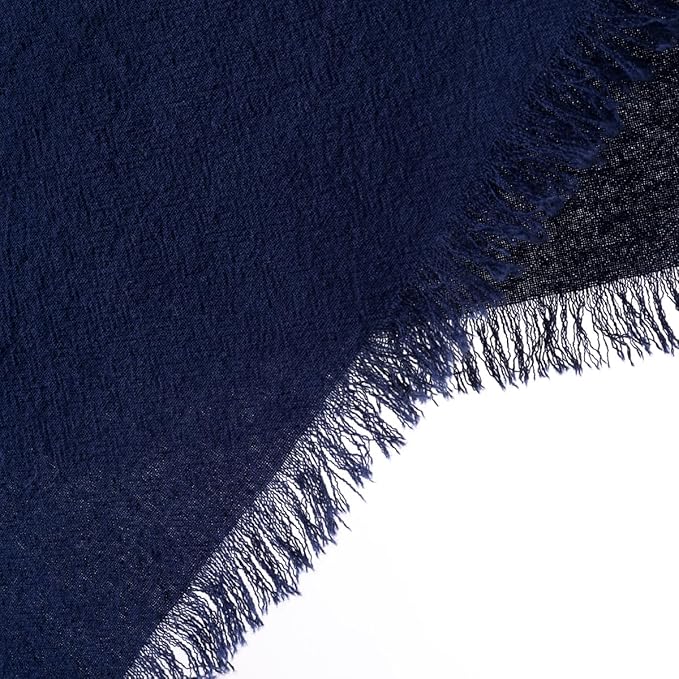 12 Pack Navy Blue Cotton Linen Napkins with Fringe Spring Cloth Napkins Set of 12 Boho Handmade Dinner Napkins Bulk for Wedding Bridal Baby Shower Valentine's Day, 17 x 17 Inches