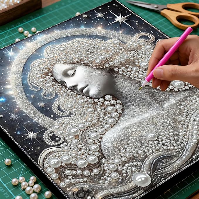 DIY Pearl Painting Kit with Wooden Frame, 3D Plastic Pearl Gemstone Ocean Art Craft for Adults Beginners, Diamond Art Kits for Adults, Home Wall Decor Ready Gift for Women(Celestial Goddess)(30*30cm)