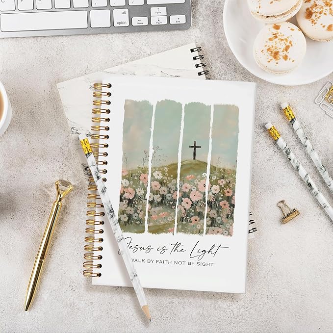 Bible Notebook for Women,Christian Gifts,Spiral Bible Jesus Notebook for Note Taking is the Light Christian Notebook, Church Notes Journal,Scripture Notebook for Church Notes, A5 Spiral Hardcover 5.5x8.3"