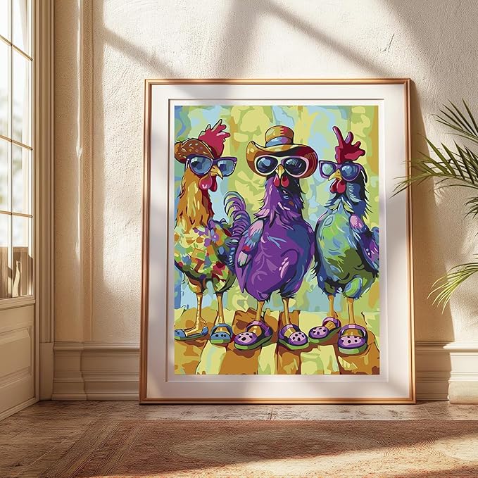 Adult Digital Painting Kit,Abstract Rock Chicken Frameless Beginner DIY Acrylic Watercolor Oil Painting,Animal Digital Painting for Home Wall Decoration and Gifts (16x20 inches)