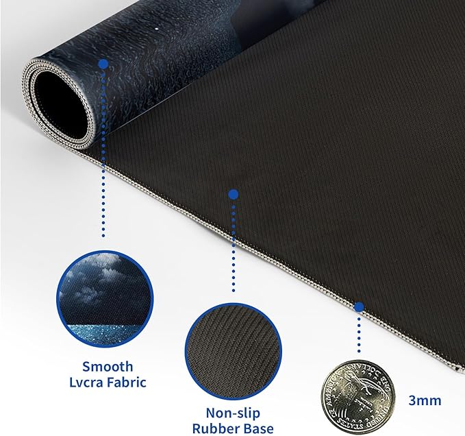Black Sea Mouse Pad Abstract Black Mouse Pad 31.5x11.8 Inch Moon Texture Non-Slip Rubber Base Large Mousepad Stitched Edges Keyboard Mouse Mat Desk Pad for Office and Home