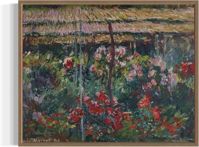 Peony Garden Claude Monet Wall Art Print Poster, Impressionist Painting Wall Art Wall Decor, for Bedroom and Living room Bathroom Decor 115 (Peony Garden, 16 x 20 inches, Wood Frame)
