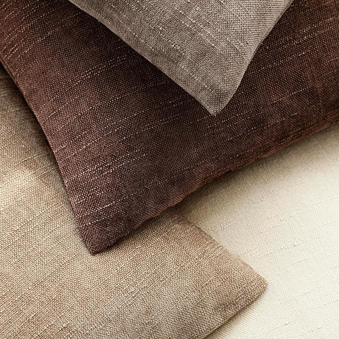 Foindtower Pack of 2 Soft Textured Chenille Throw Decorative Pillow Covers Square Accent Solid Cushion Cover Cozy Neutral Farmhouse Pillow Case for Couch Sofa Bedroom Living Room 20x20 Inch,Red Brown