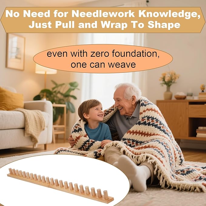 Sienson 52" Chunky Knitting Loom for Blanket Making – Foldable Wood Frame, Portable DIY Hand Knitting Kit for Beginners, Reusable Blanket Loom for Bulky Yarn Crafts & Gifts