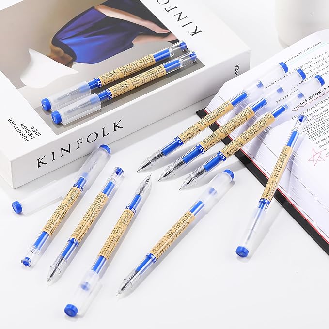 RIANCY 12 Pack Blue Gel Ink Pens, 0.35mm Extra Fine Point, Smooth Writing Rollerball Pens, Japanese Style Quick Dry No Smear No Bleed Ballpoint Pens for Journaling Note Taking Office School Supplies