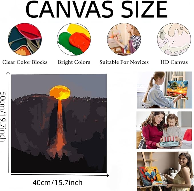 Painting by Numbers Kit for Adults Beginner,Super Moon Waterfall Paint by Numbers Easy for Adults,Adult Paint by Number Kits on Canvas,Number Painting Acrylic Oil Painting Home Wall Decor 15.8X19.7 In