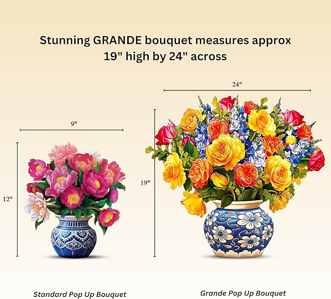 Freshcut Paper Pop Up Cards, Grande Sorbet Roses, 18 Inch Life Sized Forever Flower Bouquet 3D Popup Greeting Card, Birthday Cards, Thank You Card, Blank Notecard & Envelope