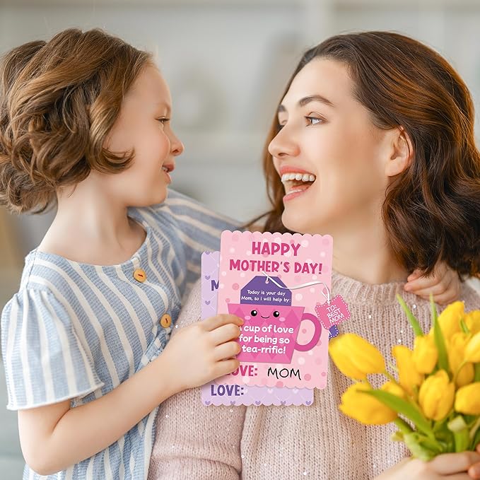 Haooryx Mother's Day Craft Kits for Kids - 45 Sets DIY Tea Cup of Love Greeting Card Making Kits Make Your Own Mother’s Day Party Favor Gift Cards School Art Project Fun Classroom Home Activity Supply