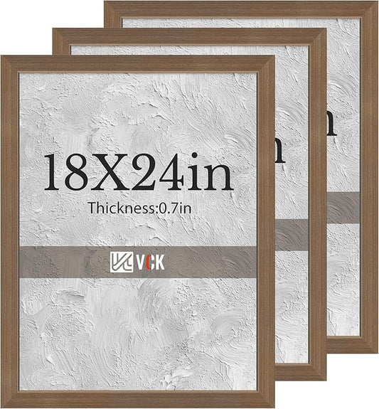 VCK 18x24 Brown Poster Frames 3 Pack, High-End Wood Wide Border Picture Frame,Multi-Directional Display Family Photos, Office Prints, Studio/Gallery/Home Artwork