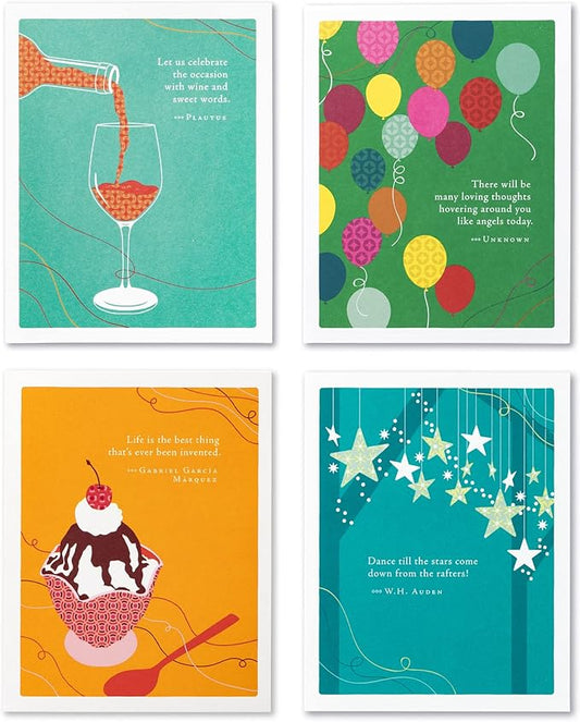Compendium Positively Green 4-Pack of Birthday Cards – Celebrate (Four Different Designs, One Card Each, with Envelopes)
