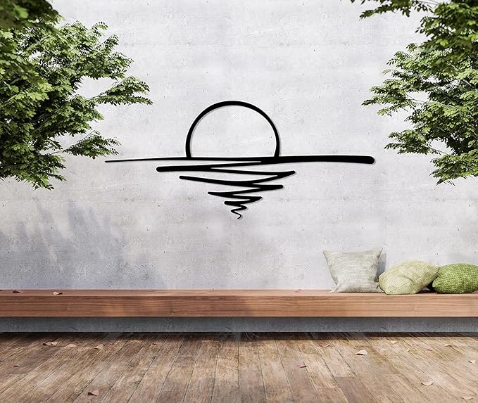 Sunrise Metal Wall Art, Mid Century Boho Decor, Sunshine Minimalist Design, Sun Design Wall Art, Modern Sunset Interior Artwork, Home Decor, Livingroom Decor, (White, 15.7 x 6.9” / 40 x 17.5 cm)