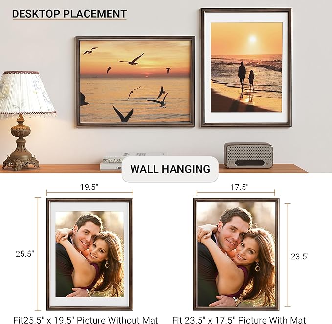 Heimlove 18x24 Picture Frame,18 x 24 Natural Solid Walnut Wood Frame Matted to 16x20 with Tempered Glass,18"x24" Handcrafted wood Poster Frame,Vertical or Horizontal Wall Hanging Display,1 Pack