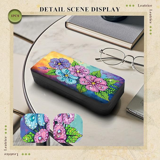 Leatrice Flower Diamond Art Kits for Adults Small Diamond Painting Kit Gem Art Paint by Diamonds Dot Eyeglasses Case 5d Diamond Art DIY for Beginner Women