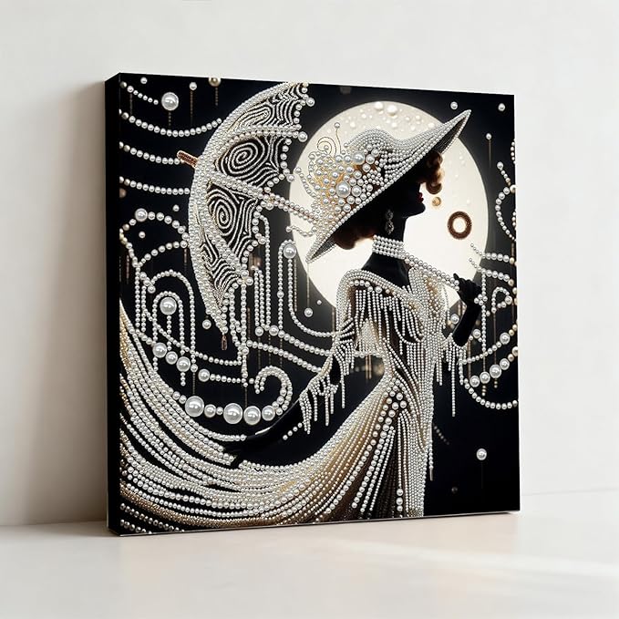 DIY Pearl Painting Kit with Wooden Frame, 3D Plastic Pearl Gemstone Ocean Art Craft for Adults Beginners, Diamond Art Kits for Adults, Home Wall Decor Ready Gift for Women(Umbrella Lady)(30 * 30cm)