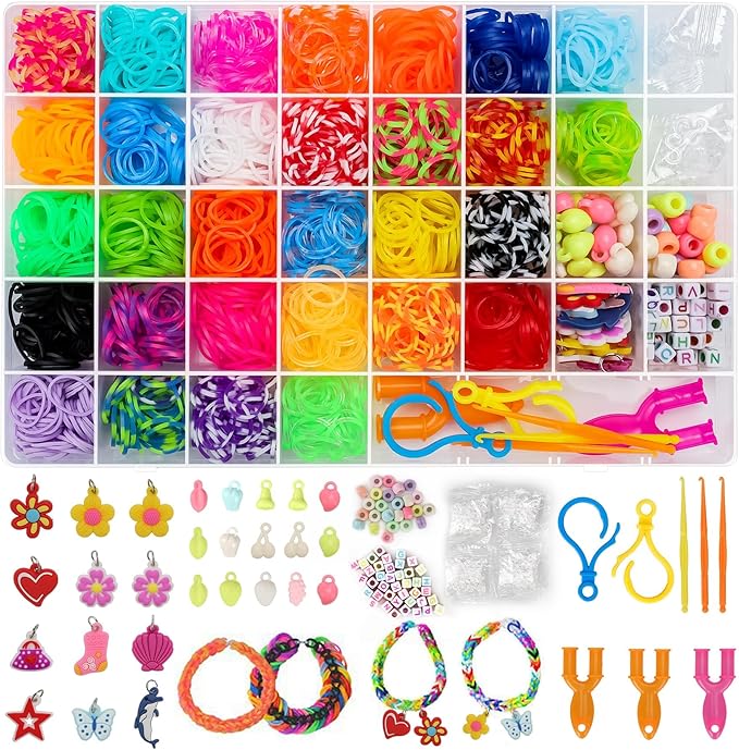 3000+ Rubber Band Bracelet Kit, Colorful Loom Bracelet Making Kit with Storage Box, DIY Art Craft Set with Charms Beads for Beginners Birthday Party Christmas Gift