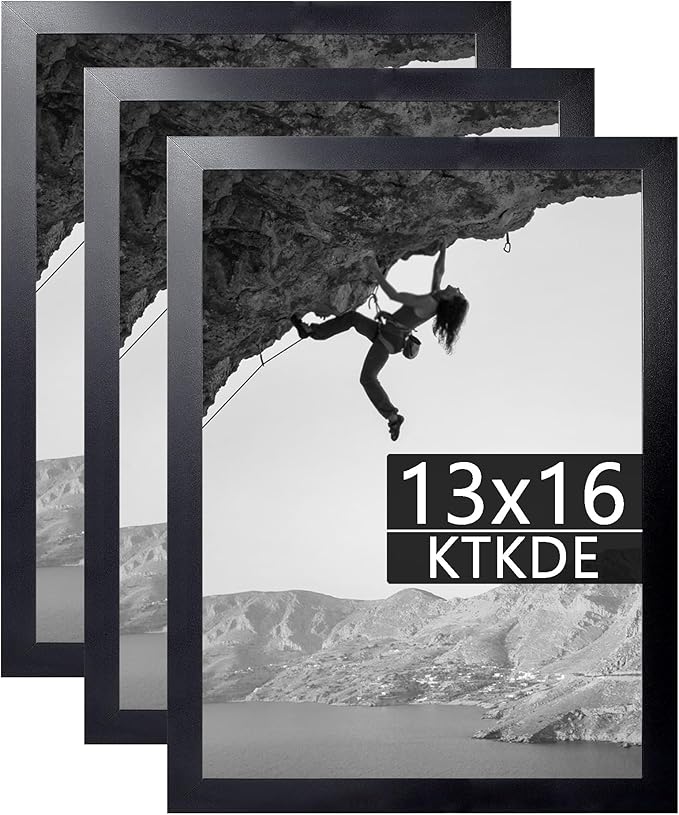 KTKDE 13x16 Picture Frame set of 3, Modern Poster Black Frame 16x13 Wooden, Vertical & Horizontal Wall Hanging Picture Frame for Photos, Posters & Art Prints