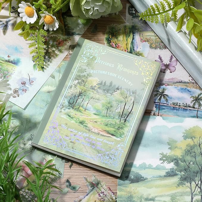 Plant Landscape Scrapbook Stickers 36 Sheets 200 Pre-Cut Washi Stickers for Journaling PET Transparent Sticker 18 Sheets Scrapbook Paper Decorative or DIY Crafts Arts and Crafting Projects